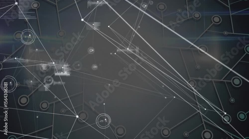 On hex grid fading in, white nodes connecting, animating HUD graphs showcasing network data flow
