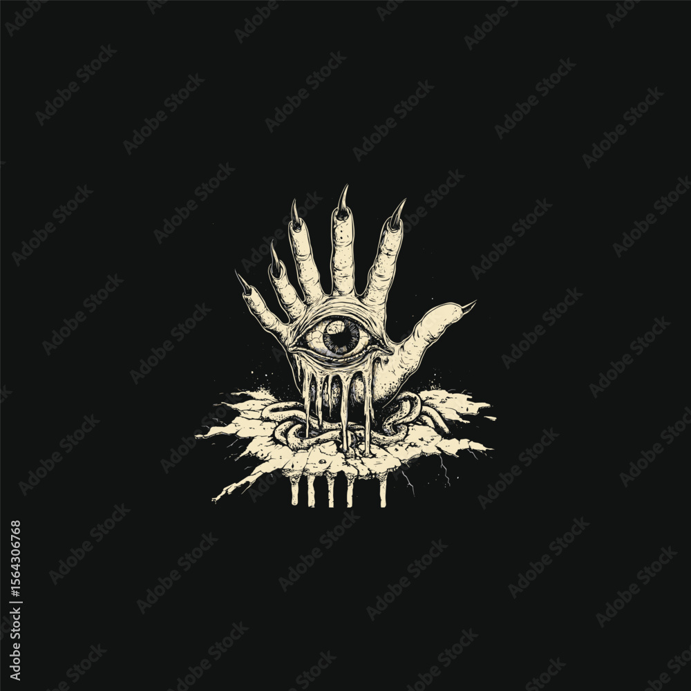 Fototapeta premium Creepy hand eyes design vector template illustration