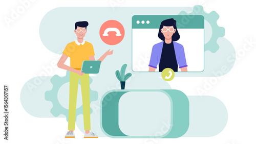 Video call between two people using laptops. Suitable for digital communication, remote work, online meetings, virtual chats, and technology concepts.