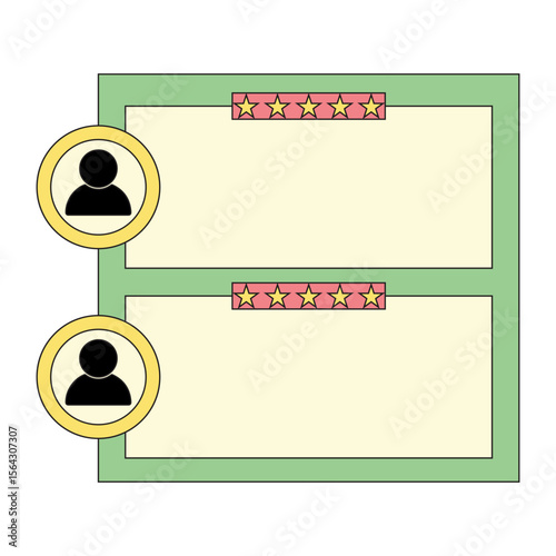 Testimonial and review frame box. Creative testimonial with UI style, and stars. Vector isolated.