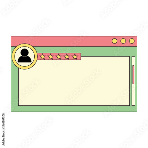 Testimonial and review frame box. Creative testimonial with UI style, and stars. Vector isolated.