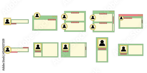 Testimonial and review frame box. Creative testimonial with UI style, and stars. Vector isolated.