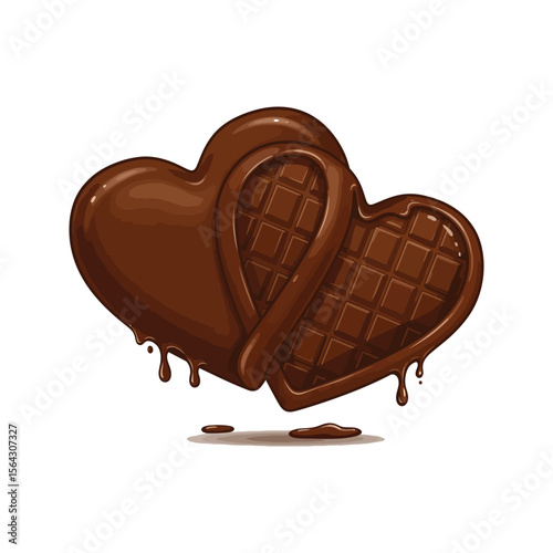 Two Melted Chocolate Hearts Delicious Valentines Day Treat Sweet Chocolate Candy