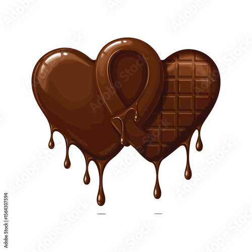 Two Melted Chocolate Hearts with Ribbon  Sweet Treat Valentines Day Dessert Chocolate Candy