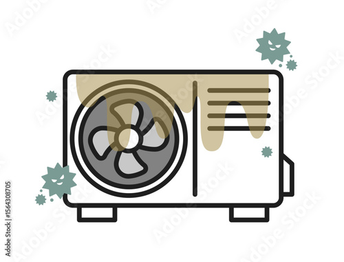 汚れた室外機のアイコンイラスト