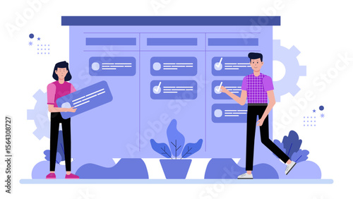 Team finalizing business proposal for enterprise client, flat vector illustration