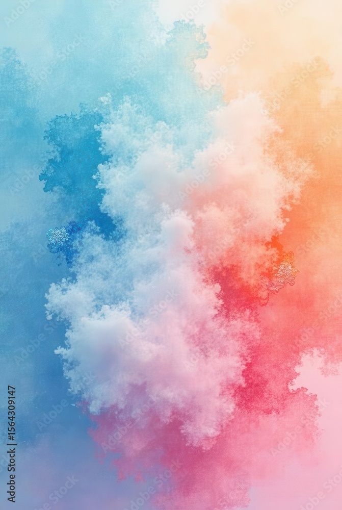 Fototapeta premium Abstract Dreamlike Watercolor Cloud Formation A Serene Blend of Cool and Warm Hues