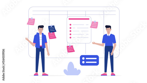 Two men brainstorming improvements on a whiteboard, ideal for business presentations, team collaboration, project planning, or creative brainstorming concepts.