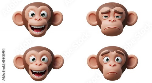 Four cartoon monkey heads showing different emotions