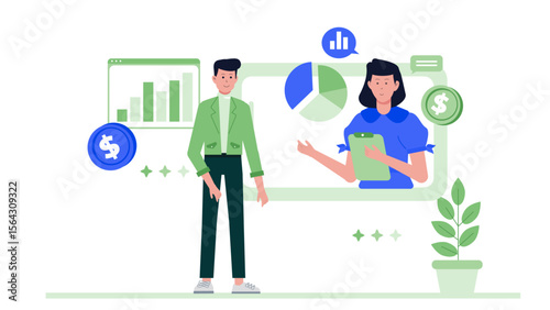 Business presentation depicting detailed charts and graphs, perfect for financial reports, pitch decks, or sales projections in corporate settings.