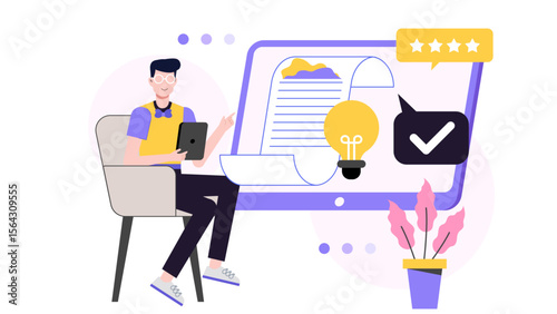 Man analyzing document on tablet, suitable for business presentations, remote meetings, digital work concepts, online collaboration, and technology reviews.