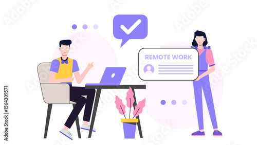 Remote work being approved on a laptop by people in a team setting, ideal for illustrating virtual collaboration or remote work.