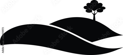 Desert sand dunes tree silhouette. desert scene with sand dunes, tree, and shrubs in black and white