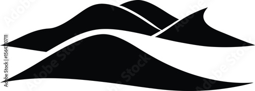 Desert sand dunes tree silhouette. desert scene with sand dunes, tree, and shrubs in black and white