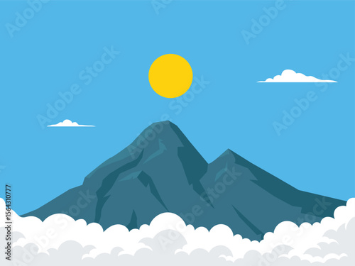 Mountain peak with sun and clouds, mountain landscape