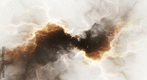 Ethereal nebula shines with golden light, a celestial cloud floating in a cosmic expanse, luminous and captivating.