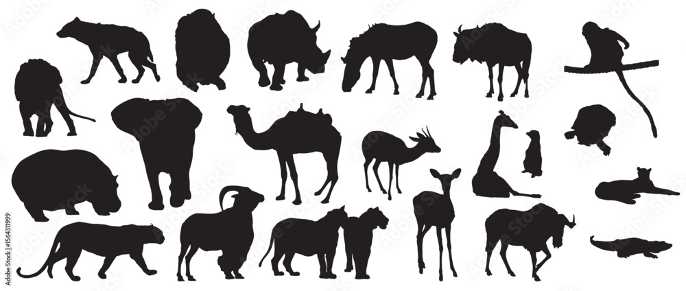 Fototapeta premium African Animals Silhouettes, Vector Illustration.