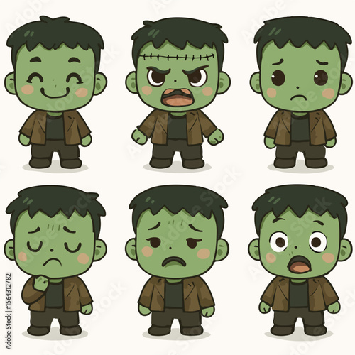 Frankenstein Monster Kid Character Expressions Set