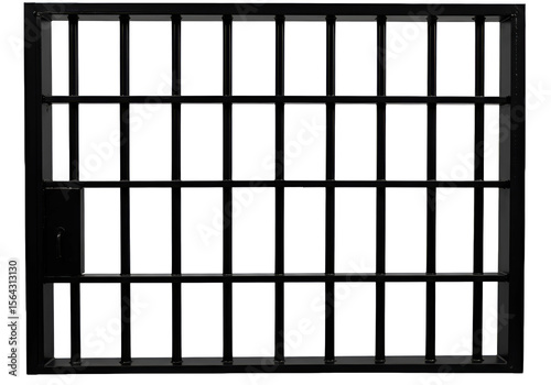 A sleek, black metal jail bars illustration against a black background, evoking themes of confinement, security, and abstract design.