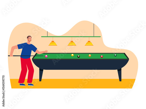 Man playing billiard. Las Vegas illustration. Vector flat illustration.