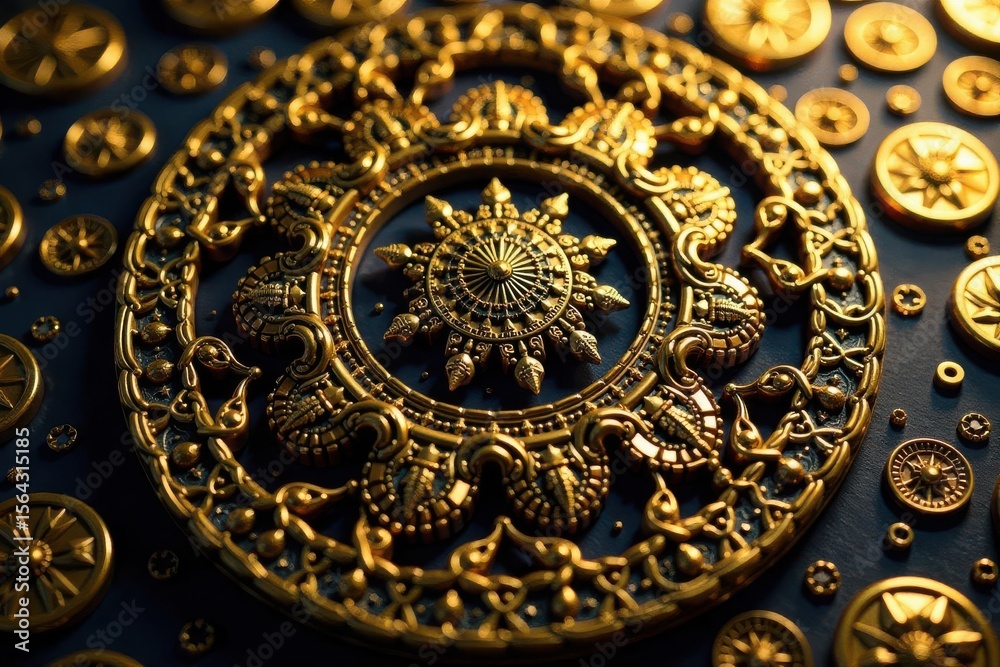 Obraz premium Intricate interlocking circles, gold leaf effect , graphic, culture, gold