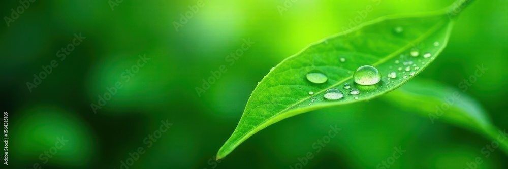 Fototapeta premium Isolated dew-kissed green leaf against a subtle green to emerald gradient , morning, lush, green