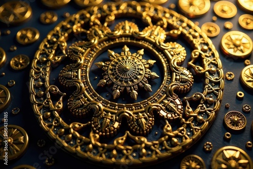 Intricate interlocking circles, gold leaf effect , graphic, culture, gold