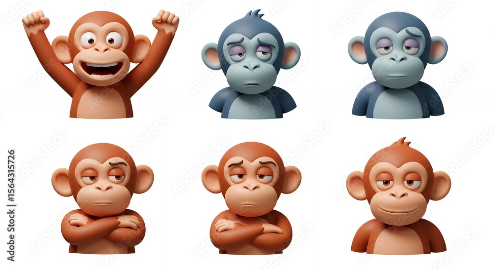 Obraz premium Cartoon monkey figures in different expressions