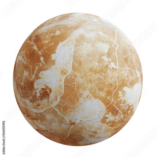 A textured, marbled sphere with a beige and white color scheme, set against a transparent background