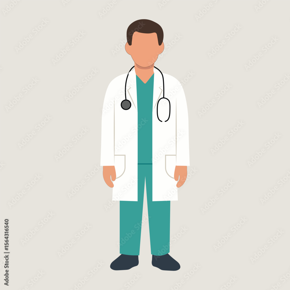 A confident, smiling young physician in a white coat stands, stethoscope in hand, ready for patient care at the clinic A confident, smiling young physician in a white coat stands, stethoscope in hand, ready for patient care at the clinic