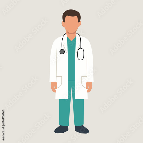 A confident, smiling young physician in a white coat stands, stethoscope in hand, ready for patient care at the clinic