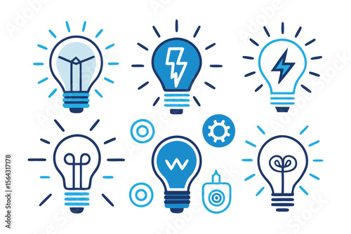 Idea Lamp with lightning icon vector. Lightning in light bulb icon Silhouette. Light bulb symbol with a lightning bolt inside. Vector illustration. Idea icon linear logo isolated. 