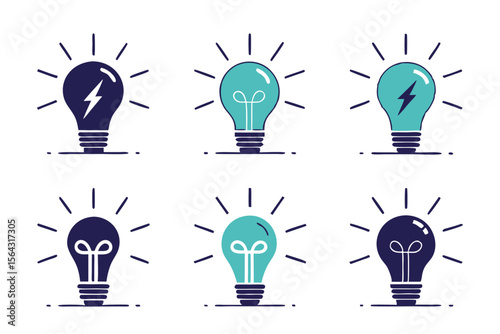 Idea Lamp with lightning icon vector. Lightning in light bulb icon Silhouette. Light bulb symbol with a lightning bolt inside. Vector illustration. Idea icon linear logo isolated. 