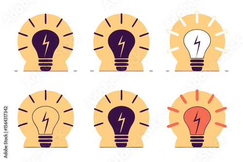 Idea Lamp with lightning icon vector. Lightning in light bulb icon Silhouette. Light bulb symbol with a lightning bolt inside. Vector illustration. Idea icon linear logo isolated. 