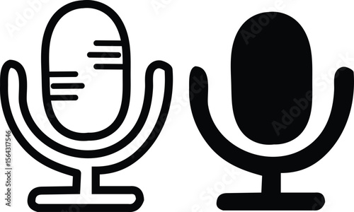 Microphone Icons Simple Line and Solid Vector Graphics