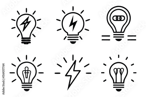 Idea Lamp with lightning icon vector. Lightning in light bulb icon Silhouette. Light bulb symbol with a lightning bolt inside. Vector illustration. Idea icon linear logo isolated. 