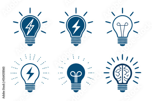 Idea Lamp with lightning icon vector. Lightning in light bulb icon Silhouette. Light bulb symbol with a lightning bolt inside. Vector illustration. Idea icon linear logo isolated. 
