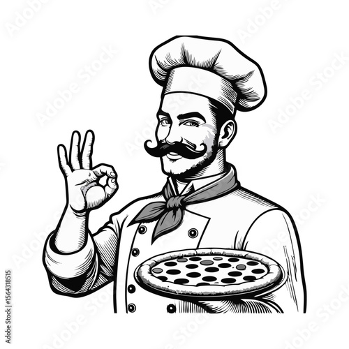 Chef Pizza Cartoon retro logo icon design illustration