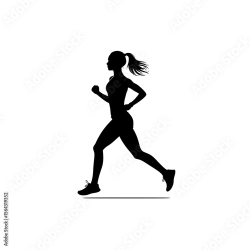running woman silhouette , Silhouette of a woman running with ponytail in sportswear on white background