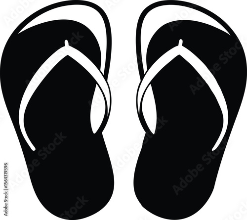 Flip flop icon silhouette illustration on white background. Black and white flip flops icon 