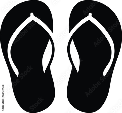 Flip flop icon silhouette illustration on white background. Black and white flip flops icon 