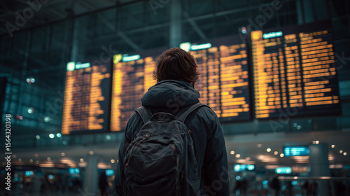 Young Student at Airport Departing for First International Study Trip