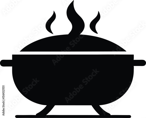 Hot pot silhouette, Silhouette art illustration of a hot pot with steam waves vector design