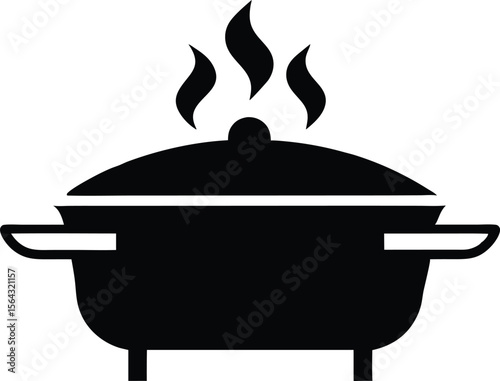 Hot pot silhouette, Silhouette art illustration of a hot pot with steam waves vector design