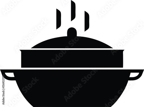 Hot pot silhouette, Silhouette art illustration of a hot pot with steam waves vector design