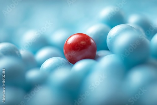 Stand Out, Vibrant Red Candy Among Pale Blue Spheres, a Symbol of Individuality and Difference