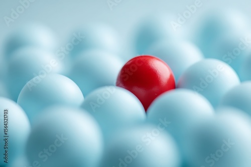 Stand Out, Vibrant Red Candy Among Pale Blue Spheres, a Symbol of Individuality and Difference