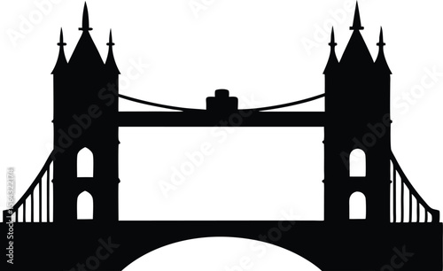 London bridge silhouette, Iconic tower bridge silhouette in black against a clean white background