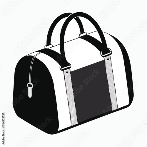 Stylish black and white duffel bag with contrasting stripes and comfortable handles perfect for travel or gym use