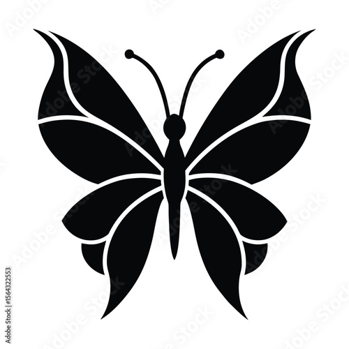 Elegant black silhouette of a butterfly with detailed wing patterns and delicate antennae a classic and timeless insect icon